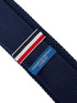 navy blue knitted tie with embroidered dog design